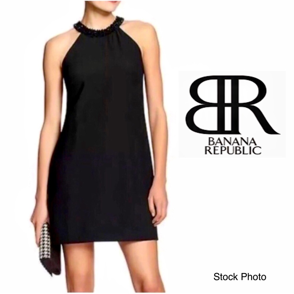 Banana Republic Beaded Halter Neckline Black Mini Cocktail Dress (6)
